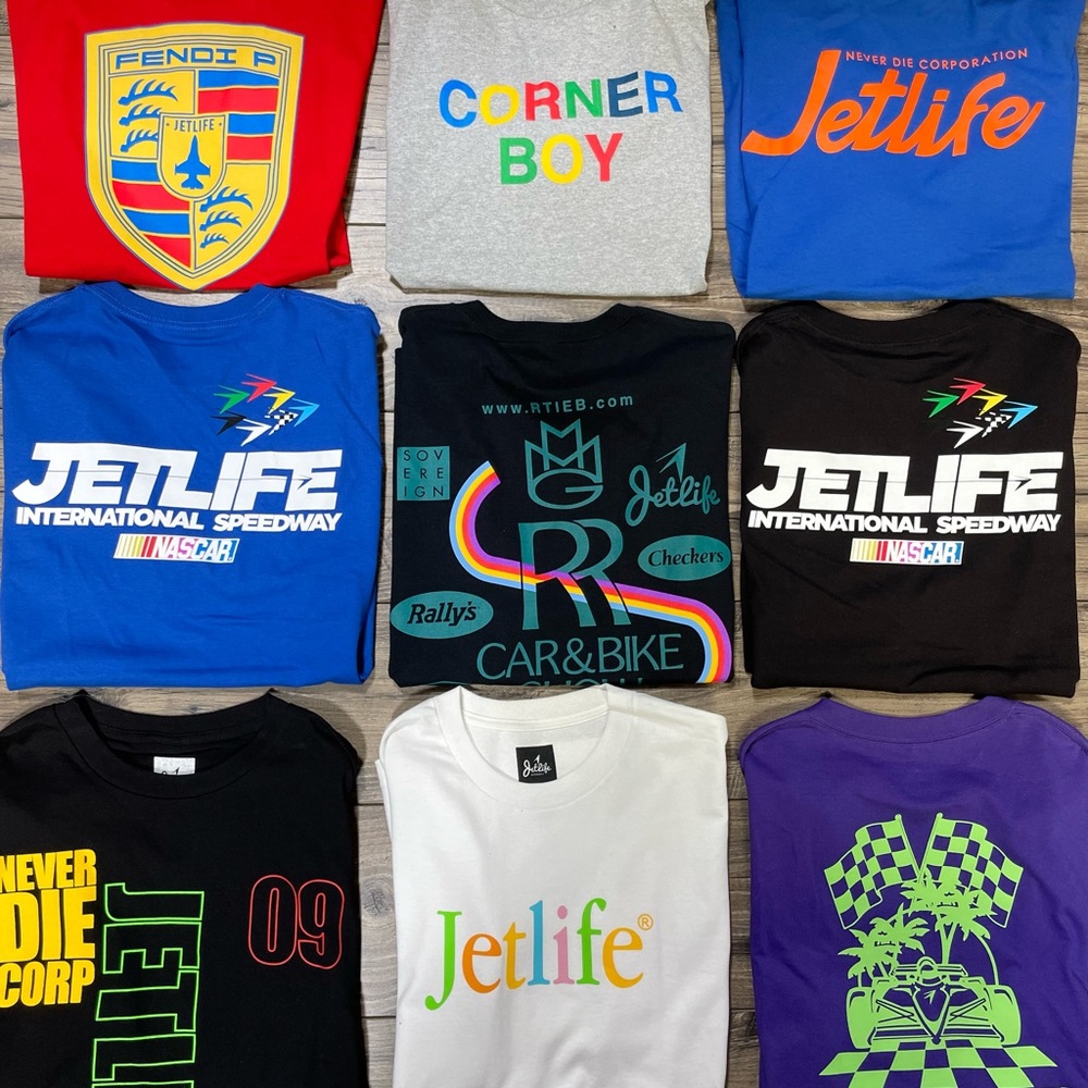 JETLIFE - "CURRENCY" SAMPLE MEN'S T-SHIRTS (ALL SIZE LARGE) NEW W/DEFECTS
